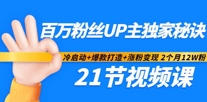 百万粉丝UP主独家秘诀：冷启动 爆款打造 涨粉变现2个月12W粉（21节视频课)-天天资源网