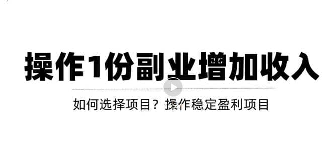 新手如何通过操作副业增加收入，从项目选择到玩法分享！【视频教程】-天天资源网