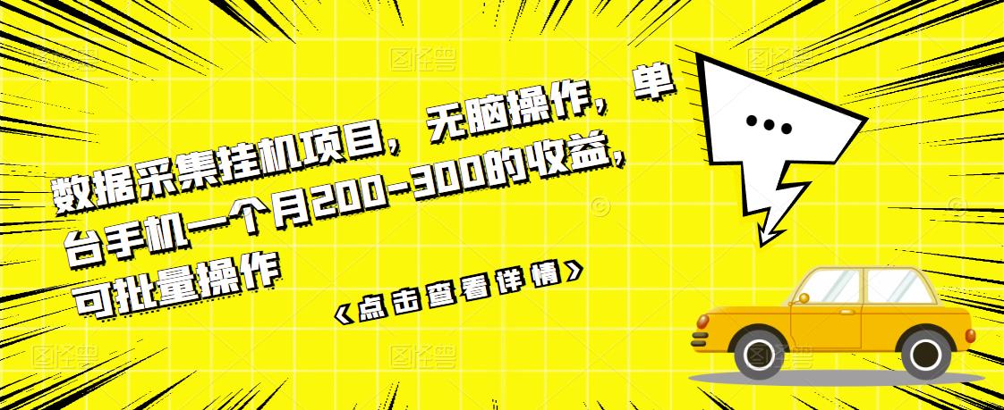 数据采集挂机项目，无脑操作，单台手机一个月200-300的收益，可批量操作-天天资源网