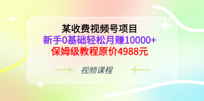 某收费视频号项目，新手0基础轻松月赚10000 ，保姆级教程原价4988元-天天资源网