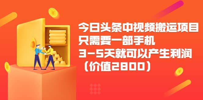 今日头条中视频搬运项目，只需要一部手机3-5天就可以产生利润（价值2800）-天天资源网