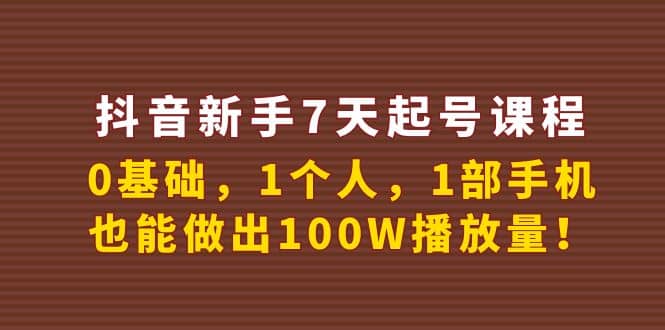 抖音新手7天起号课程：0基础，1个人，1部手机，也能做出100W播放量-天天资源网