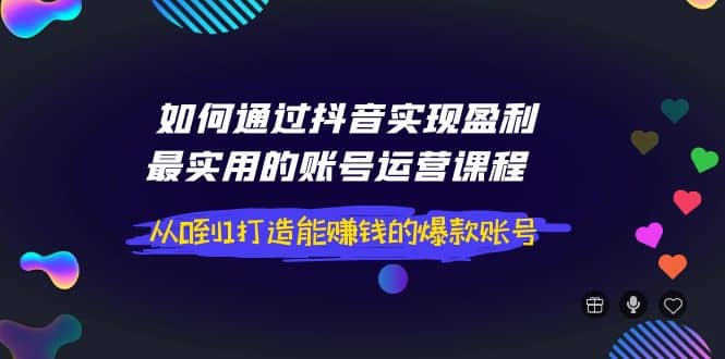 如何通过抖音实现盈利，最实用的账号运营课程 从0到1打造能赚钱的爆款账号-天天资源网