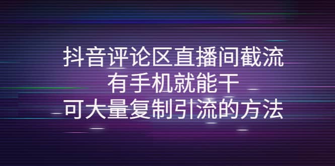 抖音评论区直播间截流，有手机就能干，可大量复制引流的方法-天天资源网