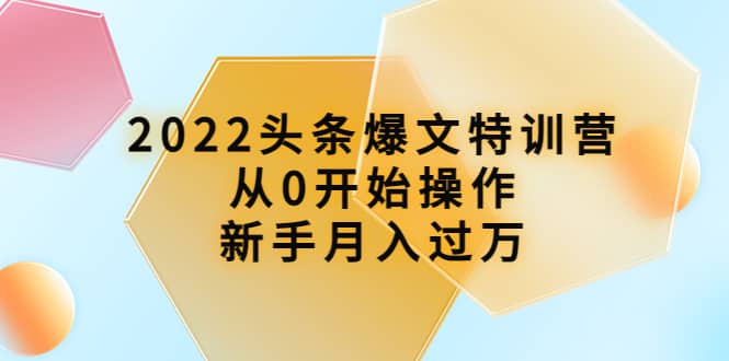 2022头条爆文特训营：从0开始操作，新手月入过万（16节课时）-天天资源网