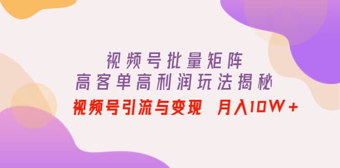 视频号批量矩阵的高客单高利润玩法揭秘-天天资源网