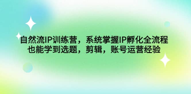 自然流IP训练营，系统掌握IP孵化全流程，也能学到选题，剪辑，账号运营经验-天天资源网