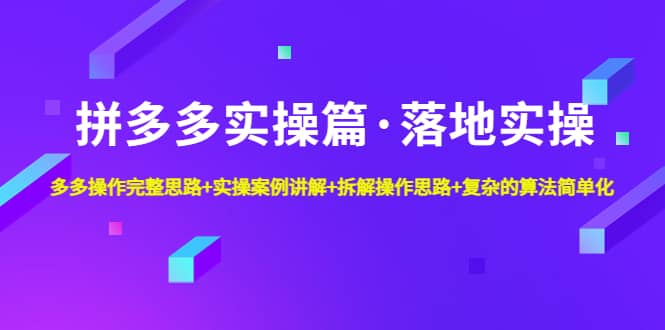 拼多多实操篇·落地实操 完整思路 实操案例 拆解操作思路 复杂的算法简单化-天天资源网