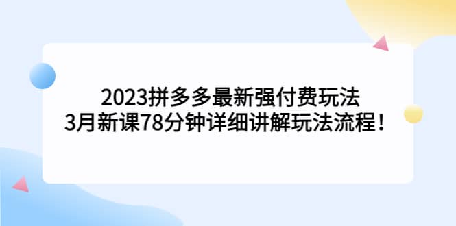 2023拼多多最新强付费玩法，3月新课78分钟详细讲解玩法流程-天天资源网