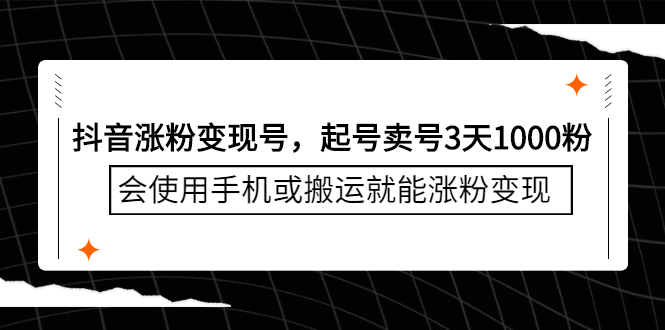 抖音涨粉变现号，起号卖号3天千粉，会使用手机或搬运就能涨粉变现-天天资源网