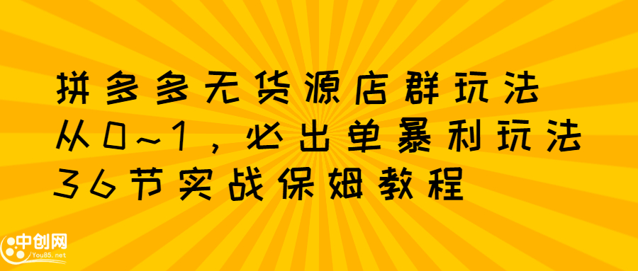 拼多多无货源店群玩法：从0~1，36节实战保姆教程，​极速起店必出单-天天资源网