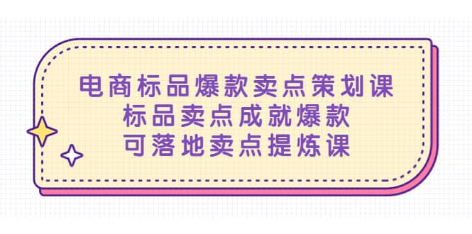 电商标品爆款卖点策划课，标品卖点成就爆款，可落地卖点提炼课-天天资源网