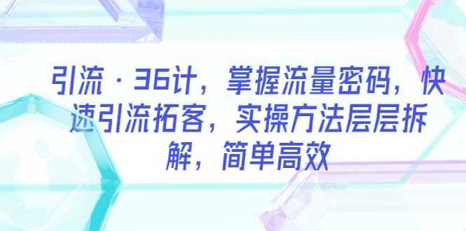 引流·36计，掌握流量密码，快速引流拓客，实操方法层层拆解，简单高效-天天资源网