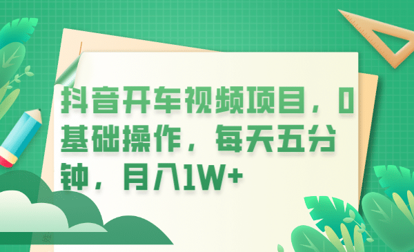 抖音开车视频项目，0基础操作，每天五分钟，月入1W-天天资源网