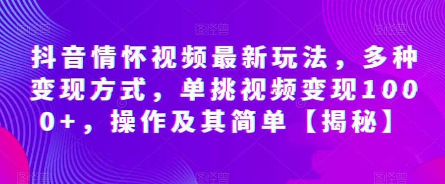 抖音情怀视频最新玩法，多种变现方式，单挑视频变现1000 ，操作及其简单【揭秘】-天天资源网