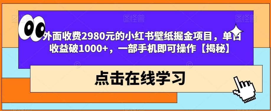 外面收费2980元的小红书壁纸掘金项目，单日收益破1000 ，一部手机即可操作【揭秘】-天天资源网