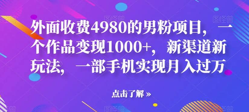 外面收费4980的男粉项目，一个作品变现1000 ，新渠道新玩法，一部手机实现月入过万【揭秘】-天天资源网