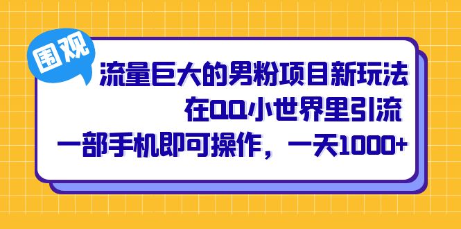 流量巨大的男粉项目新玩法，在QQ小世界里引流 一部手机即可操作，一天1000-天天资源网