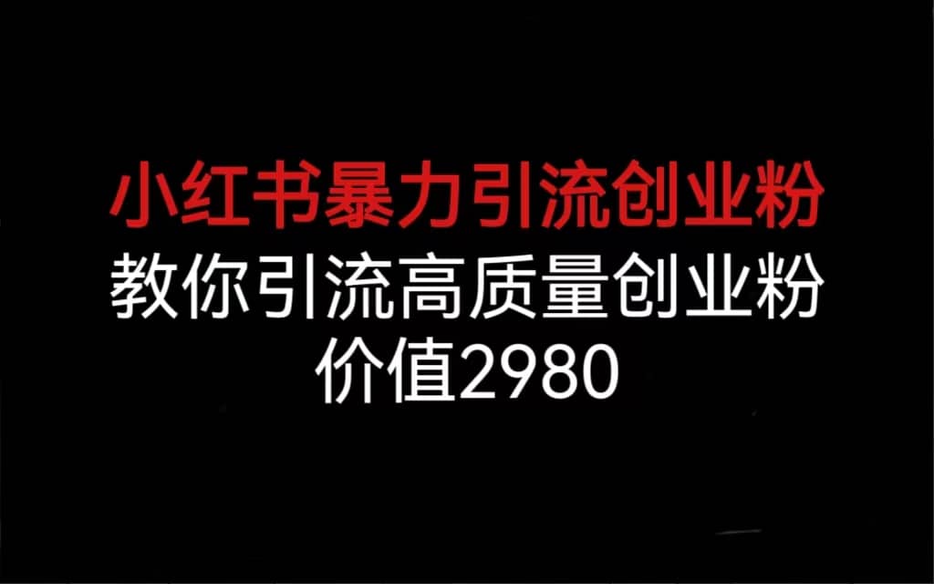 小红书暴力引流创业粉，教你引流高质量创业粉，价值2980-天天资源网