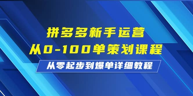 拼多多新手运营从0-100单策划课程，从零起步到爆单详细教程-天天资源网