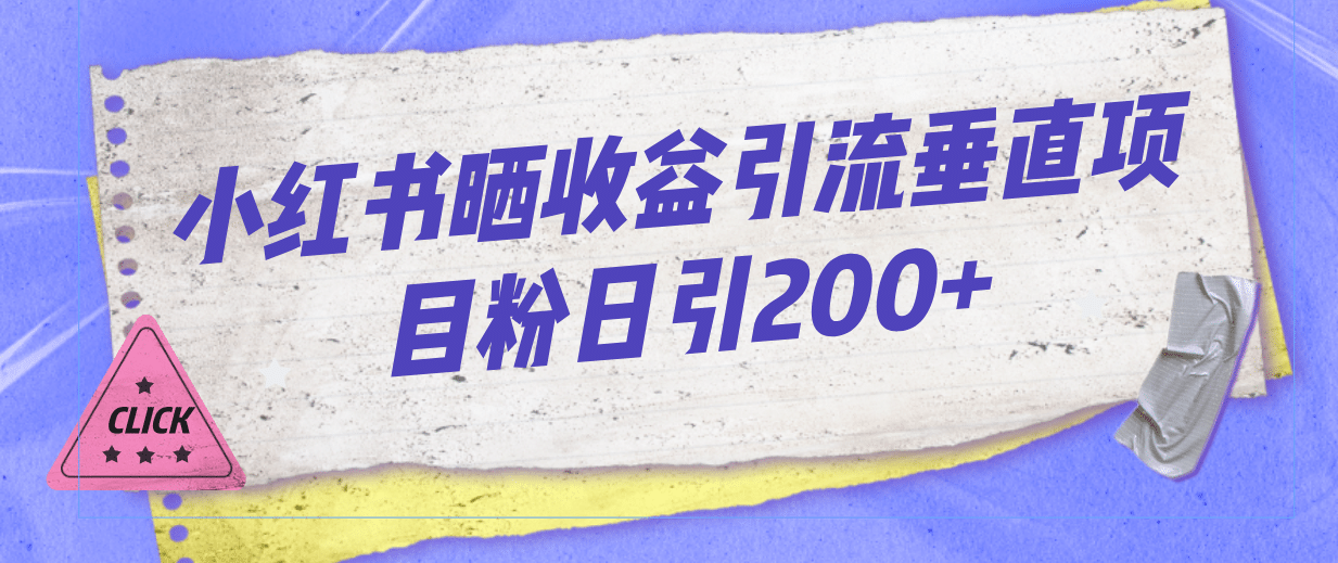 小红书晒收益图引流垂直项目粉日引200-天天资源网