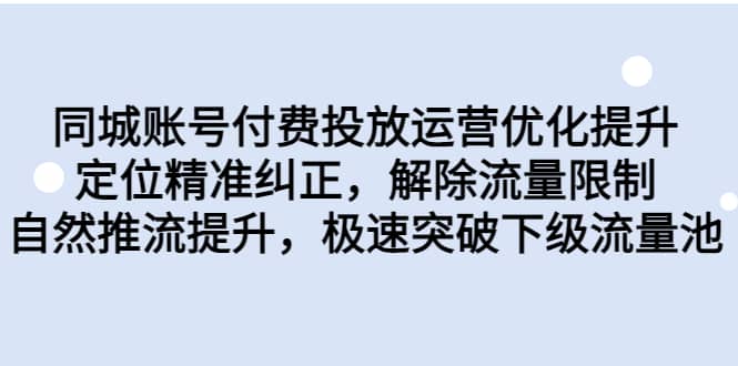 同城账号付费投放运营优化提升，定位精准纠正，解除流量限制，自然推流提升，极速突破下级流量池-天天资源网