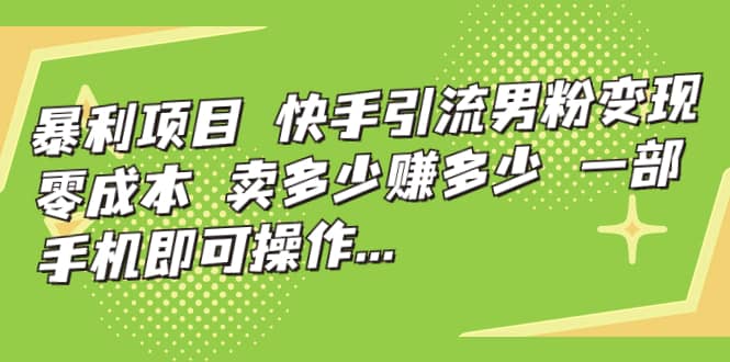 快手引流男粉变现，零成本，卖多少赚多少，一部手机即可操作，一天1000-天天资源网