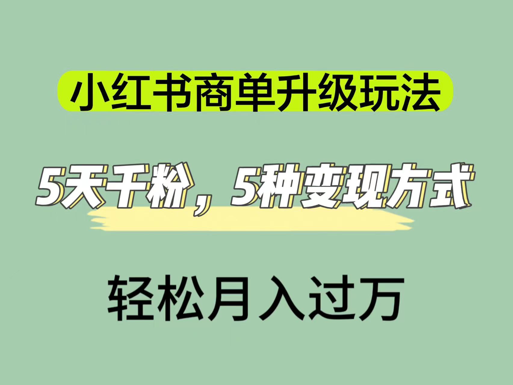 小红书商单升级玩法，5天千粉，5种变现渠道，轻松月入1万-天天资源网