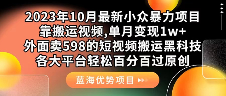 外面卖598的10月最新短视频搬运黑科技，各大平台百分百过原创 靠搬运月入1w-天天资源网