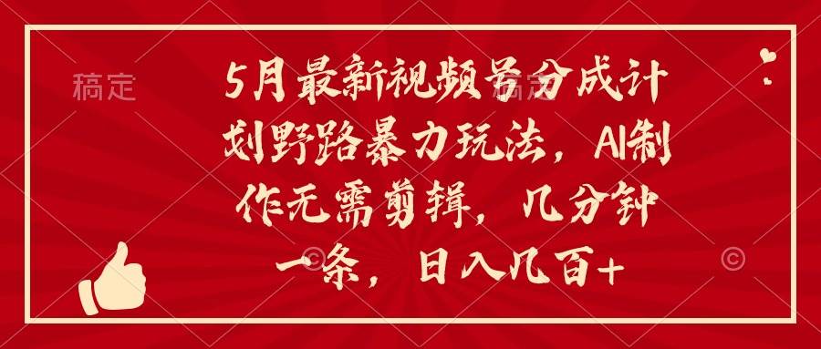 5月最新视频号分成计划野路暴力玩法，ai制作，无需剪辑。几分钟一条，…-天天资源网