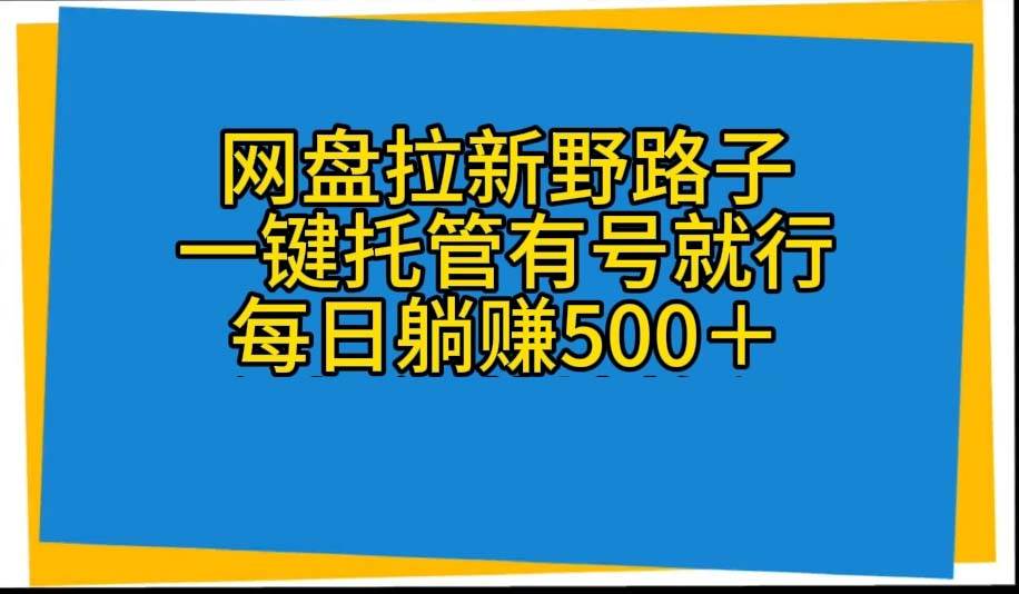 网盘拉新野路子，一键托管有号就行，全自动代发视频，每日躺赚500＋-天天资源网