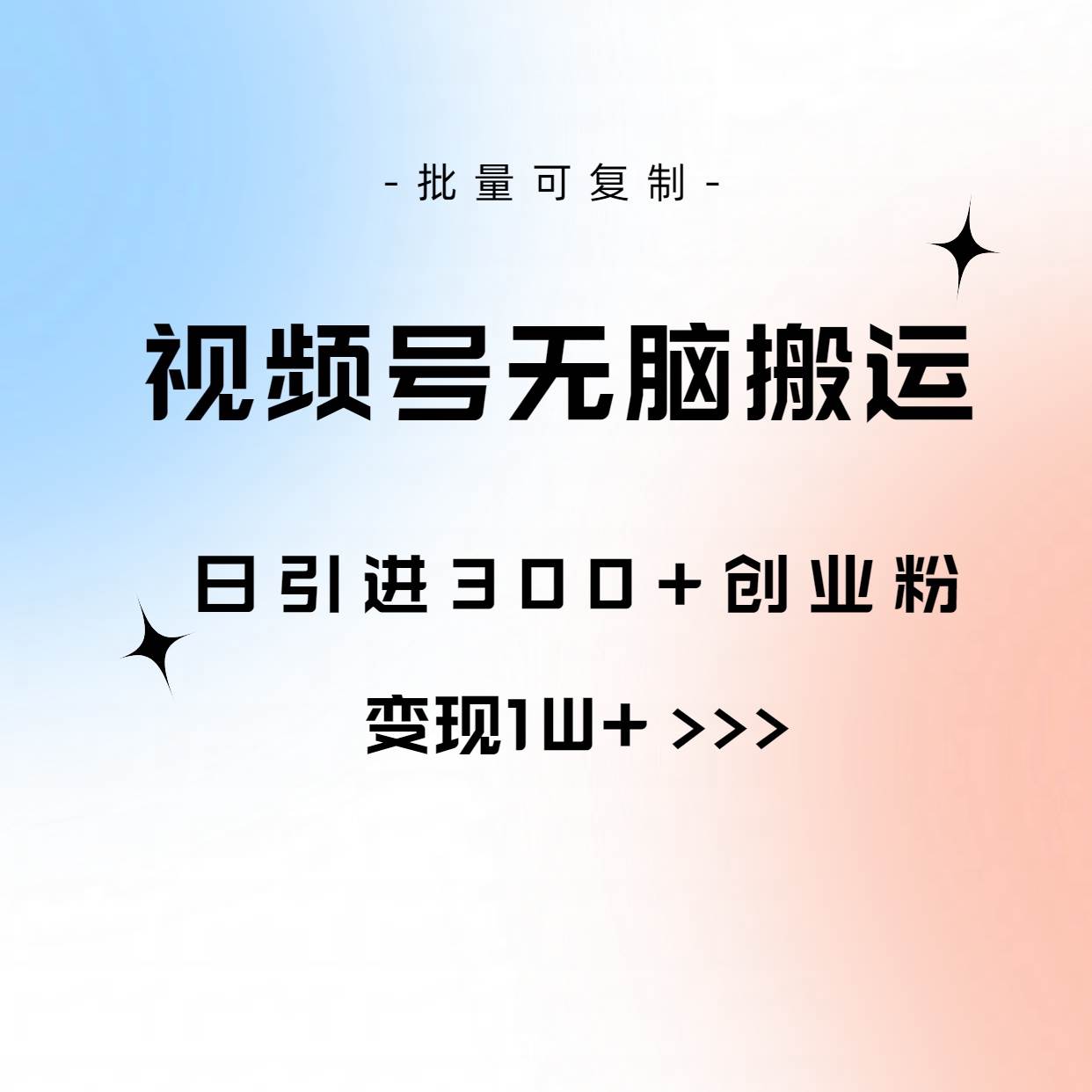 视频号无脑搬运日引300+创业粉，变现1W+可批量复制-天天资源网