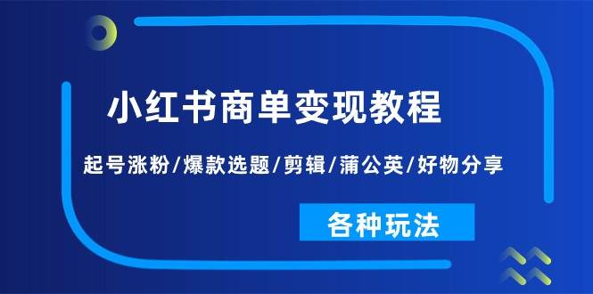 小红书商单变现教程：起号涨粉/爆款选题/剪辑/蒲公英/好物分享/各种玩法-天天资源网