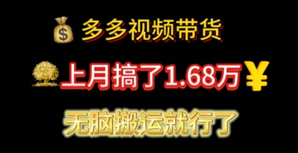 多多视频带货：上月搞了1.68万，无脑搬运就行了-天天资源网