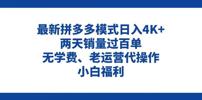 拼多多最新模式日入4K+两天销量过百单，无学费、老运营代操作、小白福利-天天资源网