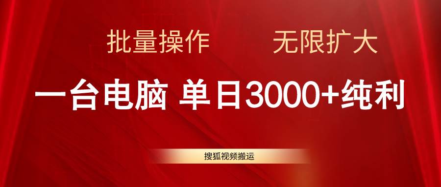 搜狐视频搬运，一台电脑单日3000+，批量操作，可无限扩大-天天资源网