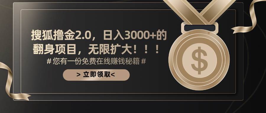 搜狐撸金2.0日入3000+，可无限扩大的翻身项目-天天资源网