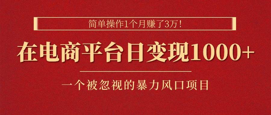 简单操作1个月赚了3万！在电商平台日变现1000+！一个被忽视的暴力风口…-天天资源网