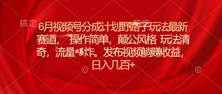 6月视频号分成计划野路子玩法最新赛道操作简单，颠公风格玩法清奇，流…-天天资源网