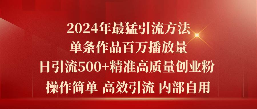 2024年最猛暴力引流方法，单条作品百万播放 单日引流500+高质量精准创业粉-天天资源网