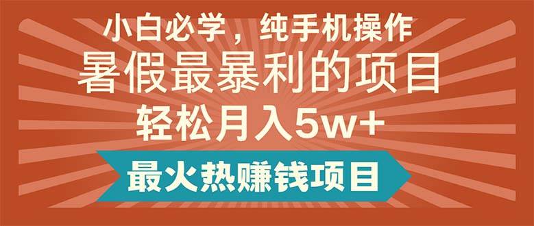 小白必学，纯手机操作，暑假最暴利的项目轻松月入5w+最火热赚钱项目-天天资源网