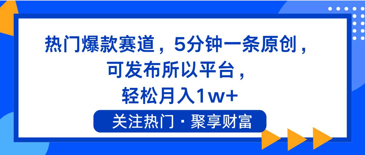 热门爆款赛道，5分钟一条原创，可发布所以平台， 轻松月入1w+-天天资源网