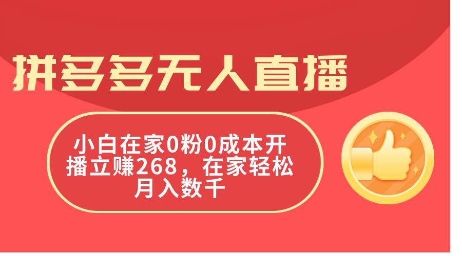 拼多多无人直播，小白在家0粉0成本开播立赚268，在家轻松月入数千-天天资源网