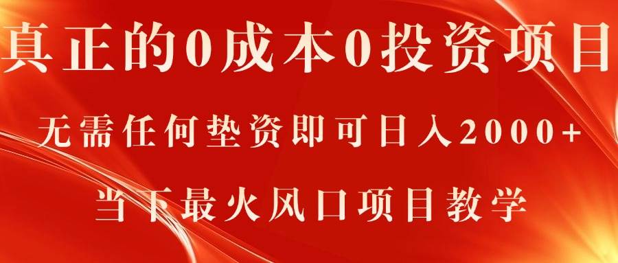 真正的0成本0投资项目，无需任何垫资即可日入2000+，当下最火风口项目教学-天天资源网