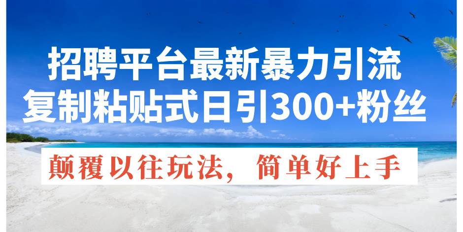 招聘平台最新暴力引流，复制粘贴式日引300+粉丝，颠覆以往垃圾玩法，简…-天天资源网