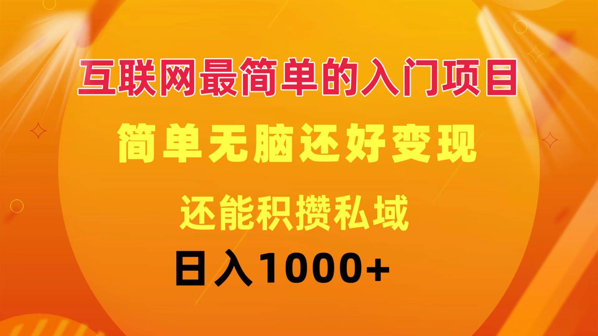 互联网最简单的入门项目：简单无脑变现还能积攒私域一天轻松1000+-天天资源网