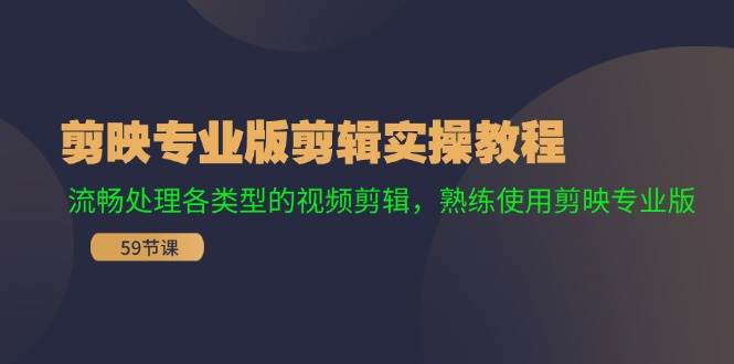 剪映专业版剪辑实操教程：流畅处理各类型的视频剪辑，熟练使用剪映专业版-天天资源网