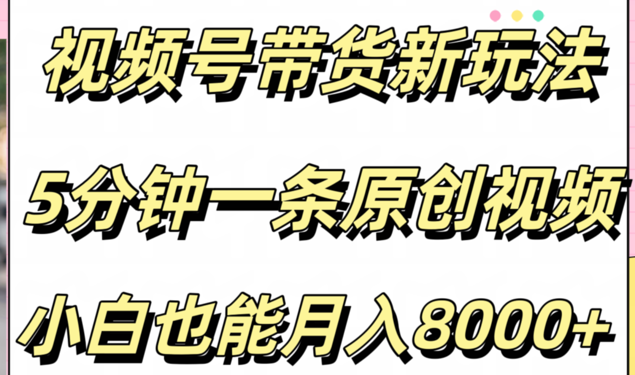 视频号带货新玩法，5分钟一条原创视频，小白也能月入8000+-天天资源网