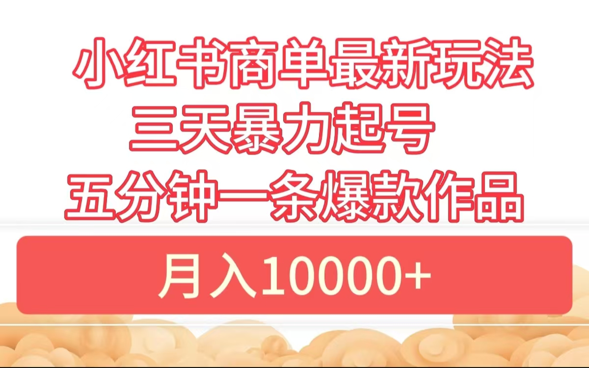 小红书商单最新玩法 3天暴力起号 5分钟一条爆款作品 月入10000+-天天资源网