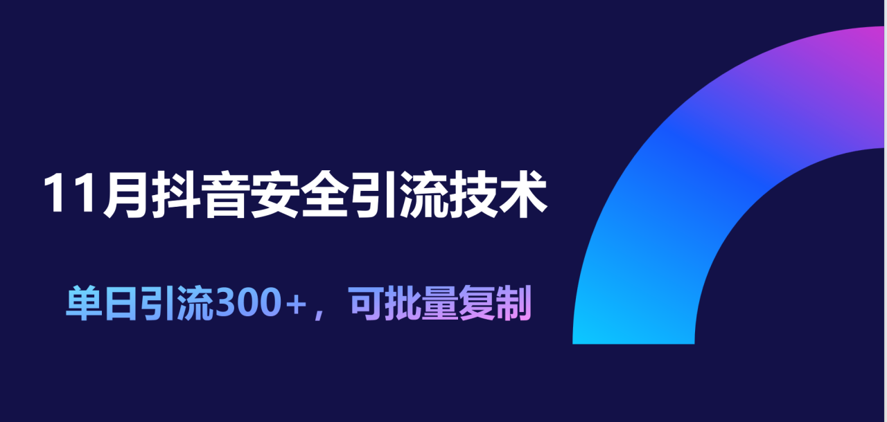 11月抖音安全引流技术，单日引流300+，可批量复制-天天资源网